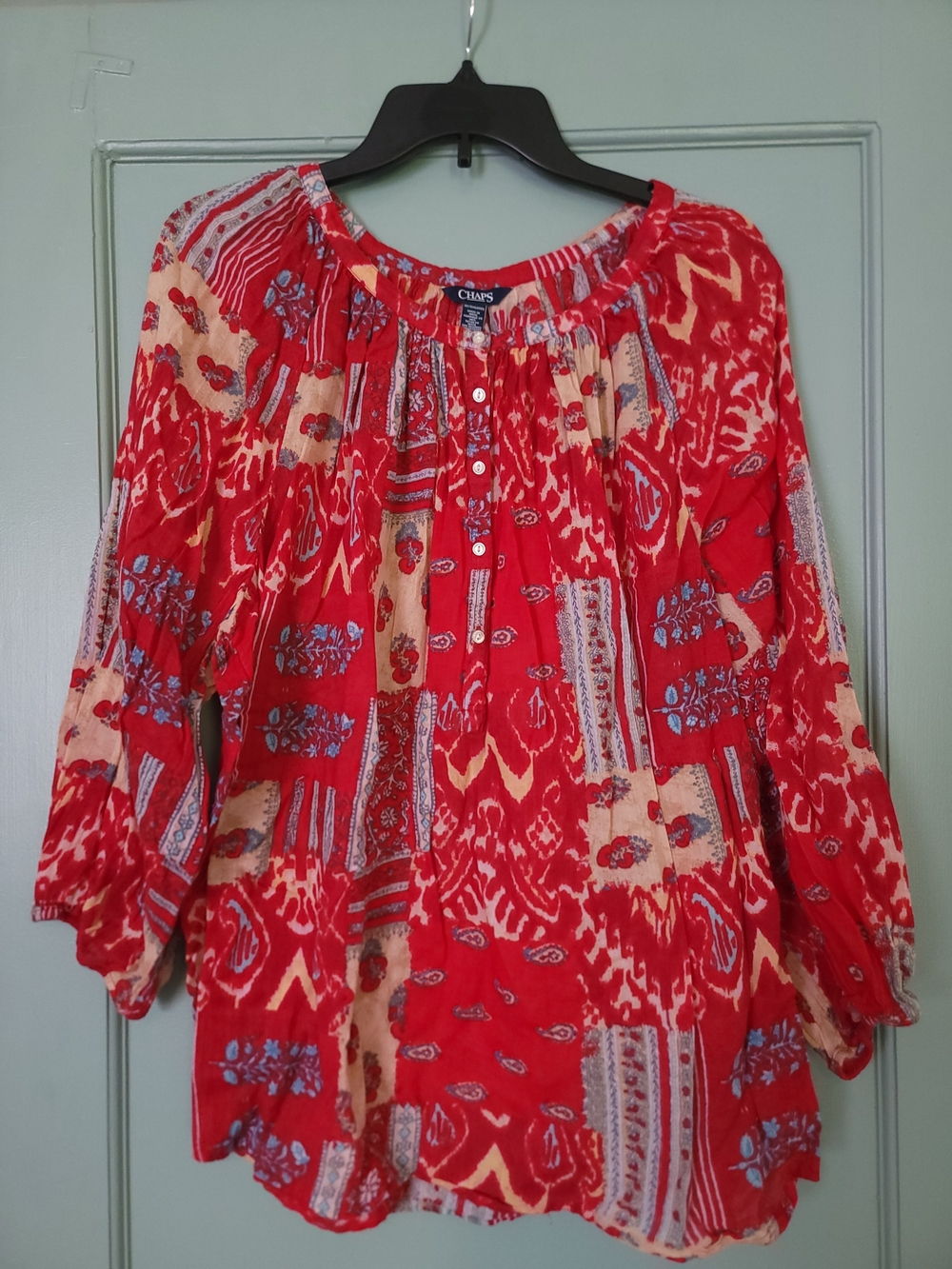 Chaps Red Multi-Print Peasant Tunic